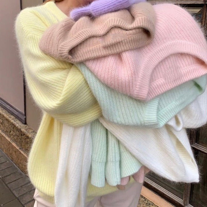 Soft Loose Knitted Cashmere Sweaters Winter Loose Solid Female Pullovers Warm Basic Knitwear Jumper