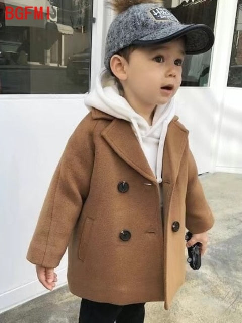 Winter Grid Jackets Boys Girls Woolen Double-breasted Baby Boy Trench Coat Lapel Autumn Kids Outerwear Coats Wool Coat Overcoat-Dollar Bargains Online Shopping Australia