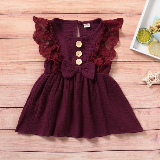 Summer Newborn Baby Girl Cotton Linen Sleeveless Dress Fashion  Lace-edged Casual Sundress Bow Dress Clothes