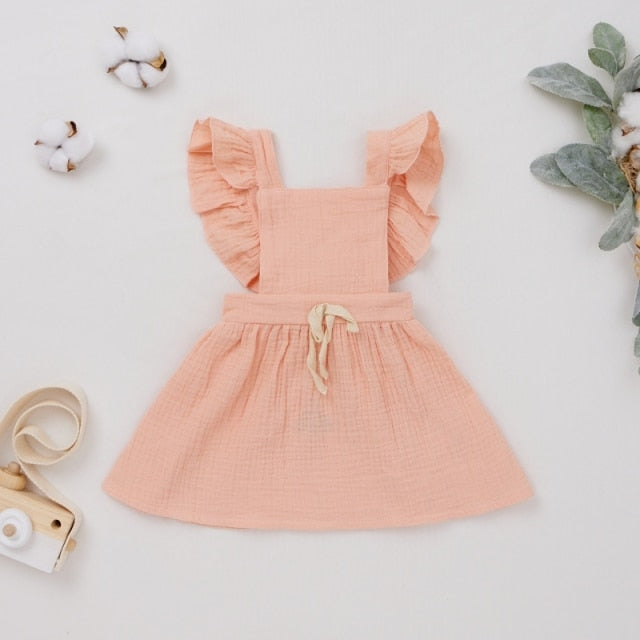 Summer Newborn Baby Girl Cotton Linen Sleeveless Dress Fashion  Lace-edged Casual Sundress Bow Dress Clothes