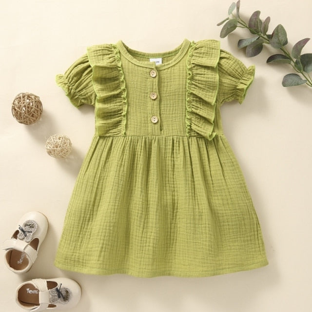 Summer Newborn Baby Girl Cotton Linen Sleeveless Dress Fashion  Lace-edged Casual Sundress Bow Dress Clothes