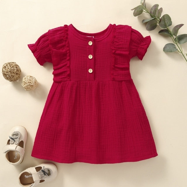 Summer Newborn Baby Girl Cotton Linen Sleeveless Dress Fashion  Lace-edged Casual Sundress Bow Dress Clothes