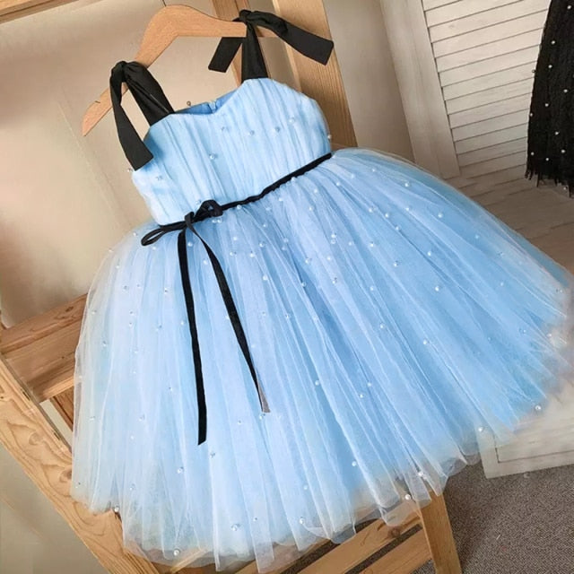 Kids Dress For Girls Strap Tulle Fluffy Princess Eleagnt Party Tutu Prom Dresses Children Wedding Evening Bowknot Gown