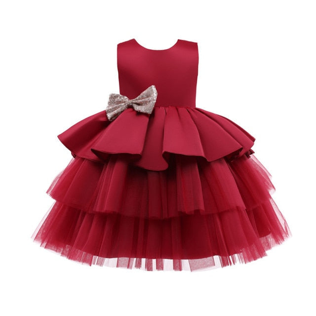 Kids Dress For Girls Strap Tulle Fluffy Princess Eleagnt Party Tutu Prom Dresses Children Wedding Evening Bowknot Gown