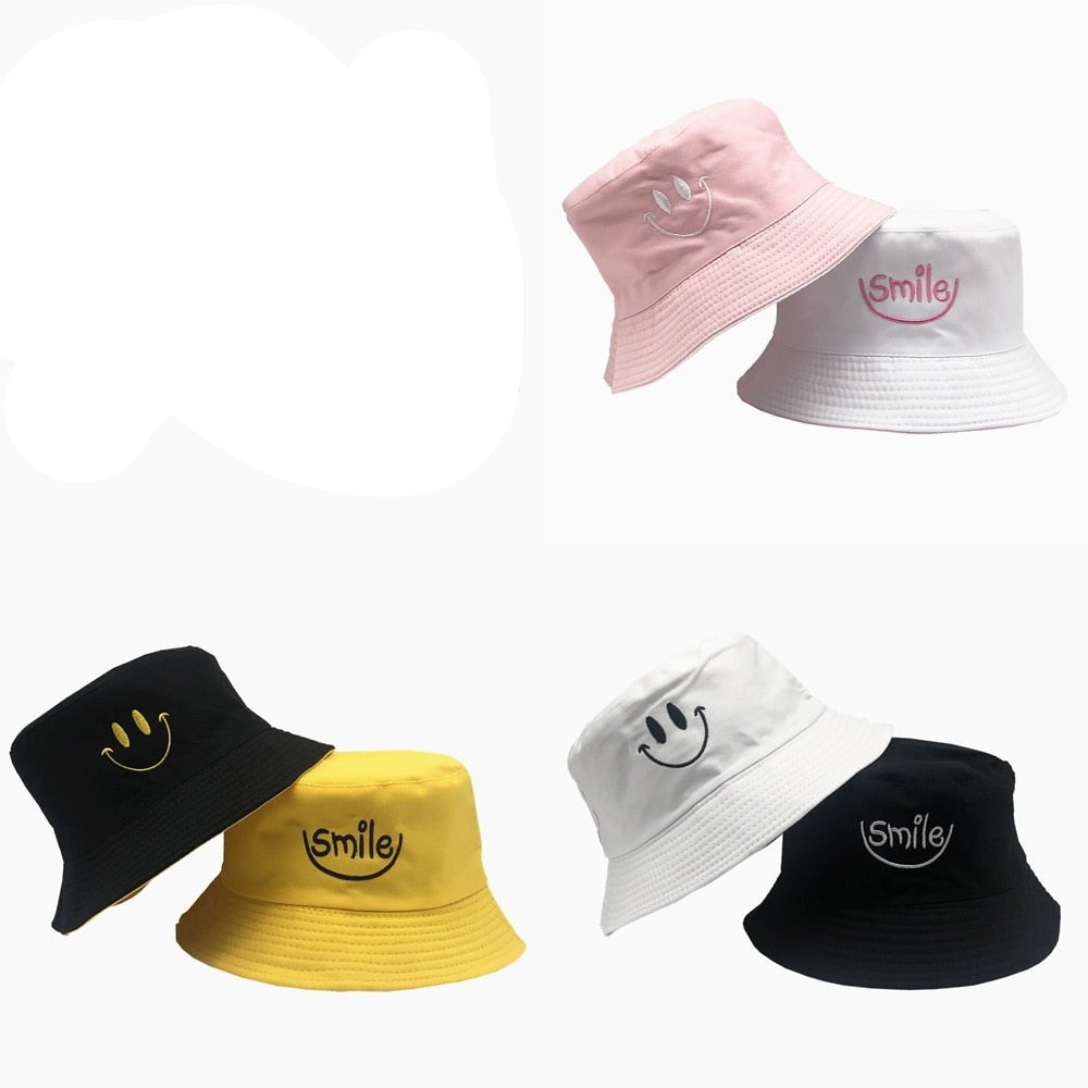 SMILE Bucket Hat Double Sided Bucket Hat Smiling Face Unisex Fashion Bob Cap Hip Hop Gorro Men Summer Cap-Dollar Bargains Online Shopping Australia