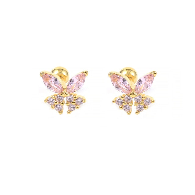 925 Sterling Silver Pink Zircon CZ Series Stud Earrings Crystal Sakura Flower Cross Bee Ear Stud Jewelry For Women Girls-Dollar Bargains Online Shopping Australia