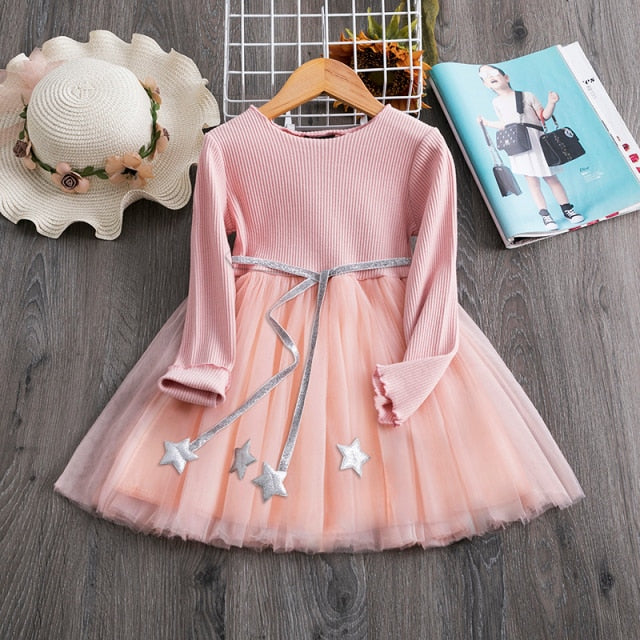 Kids Dress For Girls Spring Puff Long Sleeve Fairy Dresses Mesh Chiffon Polka Dots Summer