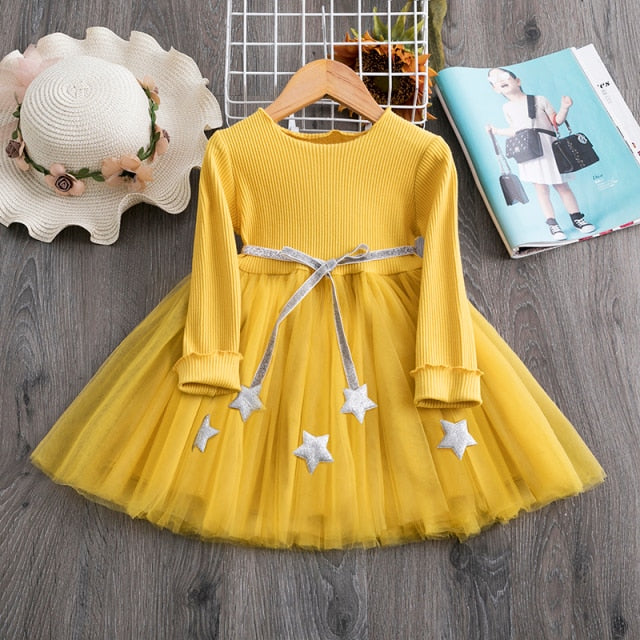 Kids Dress For Girls Spring Puff Long Sleeve Fairy Dresses Mesh Chiffon Polka Dots Summer