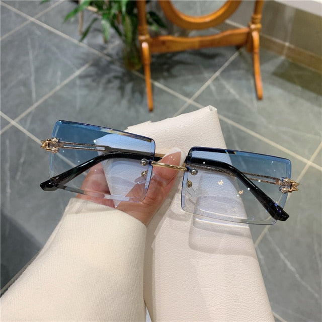 Square Frameless Clip Shades For Women Wholesale Retro Vintage Designer Fashion Sunglasses For Women And Man Alloy Golden Car