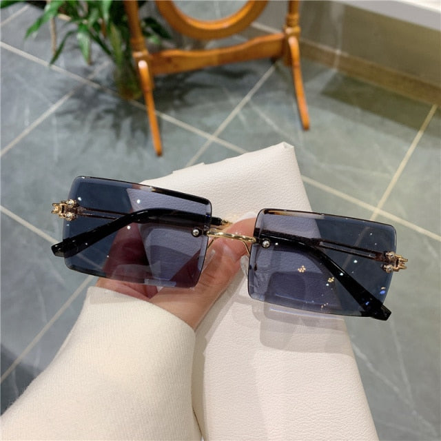 Square Frameless Clip Shades For Women Wholesale Retro Vintage Designer Fashion Sunglasses For Women And Man Alloy Golden Car