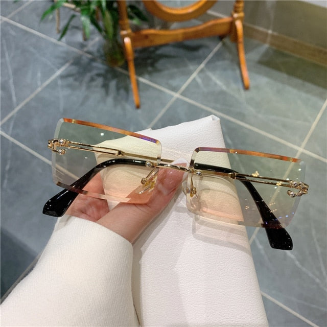 Square Frameless Clip Shades For Women Wholesale Retro Vintage Designer Fashion Sunglasses For Women And Man Alloy Golden Car