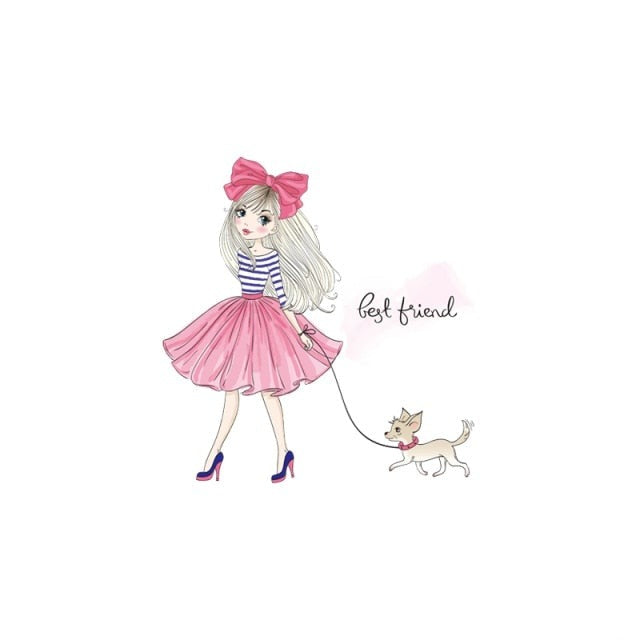 Cartoon Girl Applique Iron-On Transfers For Clothing Stickers Fashion Butterfly Thermal Heat Transfer For Kids Clothes