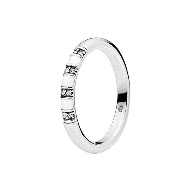 The New Silver Color Style Rings Flower Feather Beaded Heart Moon Sparkling Rings Women Europe 925 Silver Jewelry