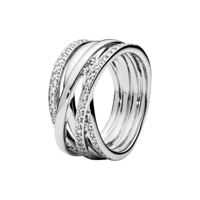 The New Silver Color Style Rings Flower Feather Beaded Heart Moon Sparkling Rings Women Europe 925 Silver Jewelry