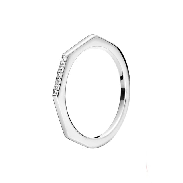 The New Silver Color Style Rings Flower Feather Beaded Heart Moon Sparkling Rings Women Europe 925 Silver Jewelry