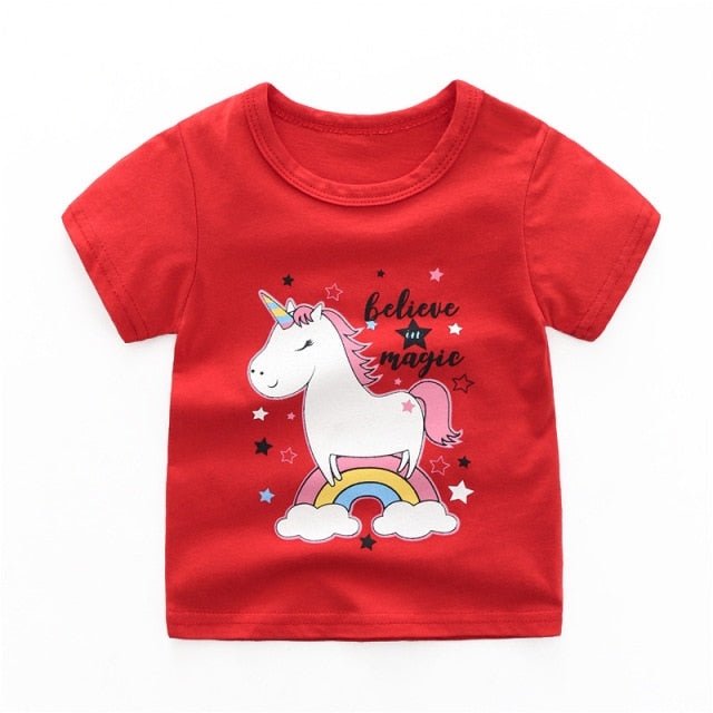 Summer Comfortable Lovely Toddler Girls Short Sleeve Cartoon Cotton T-Shirt