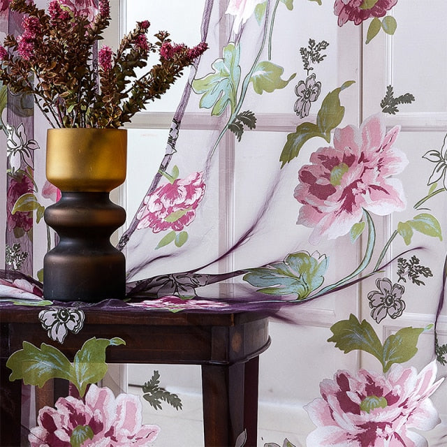 Floral Sheer Window Curtains for Kitchen Living Room Bedroom Tulle Curtains Drapery Home Decor Room Divider