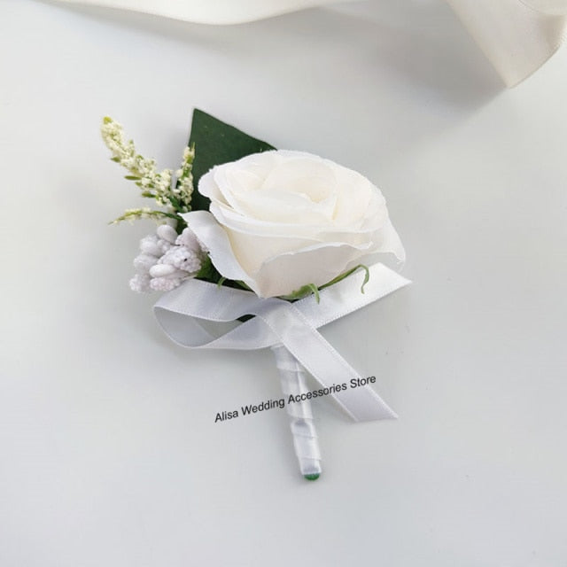 Bridal Bridesmaid Wedding Bouquet White Silk Flowers Roses Artificial Bride Boutonniere Pins Mariage Bouquet Wedding Accessories-Dollar Bargains Online Shopping Australia