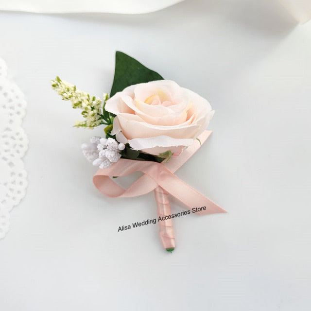 Bridal Bridesmaid Wedding Bouquet White Silk Flowers Roses Artificial Bride Boutonniere Pins Mariage Bouquet Wedding Accessories-Dollar Bargains Online Shopping Australia