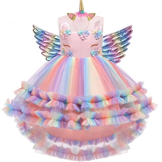 Unicorn rainbow wedding party dress girl birthday party Unicorn role dance performance dress