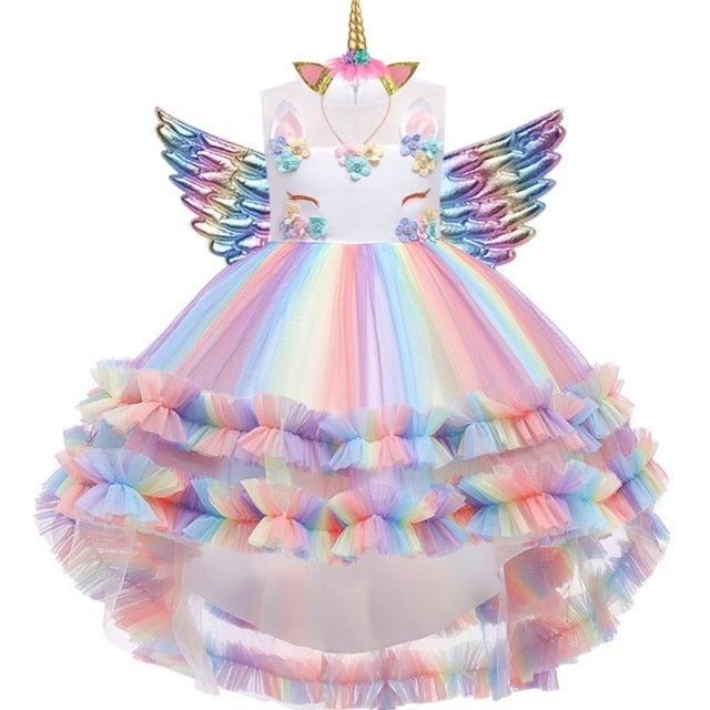Unicorn rainbow wedding party dress girl birthday party Unicorn role dance performance dress
