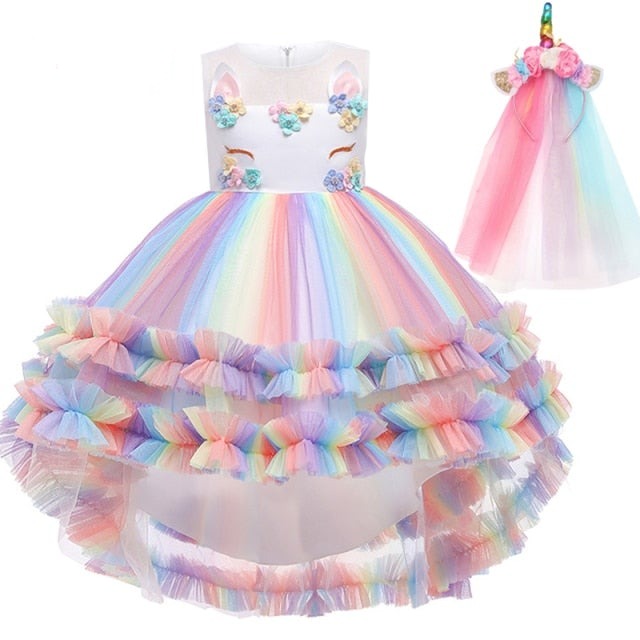 Unicorn rainbow wedding party dress girl birthday party Unicorn role dance performance dress