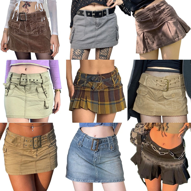 Kawaii Harajuku Mini Jeans Skirt 2000s Retro Fairycon Grunge Low Waisted Denim Skirts Vintage Women Korean Streetwear