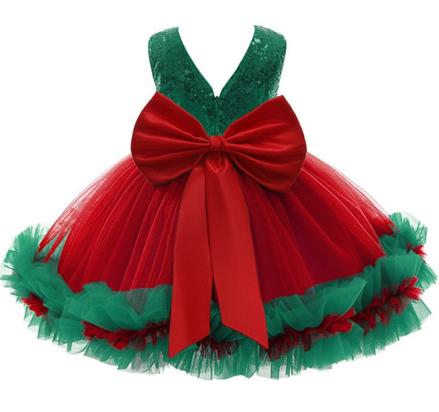 Newborn Dresses For Kids Christmas Birthday Evening Party Girls Kids Clothing Dress+Headband 2pcs Carnival Bow