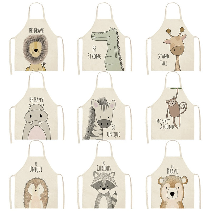 Kitchen Cooking Apron Animal Print Aprons For Lion Elk Bear Fox Women Sleeveless Biking Bibs Pinafores Children Apron Home Bib