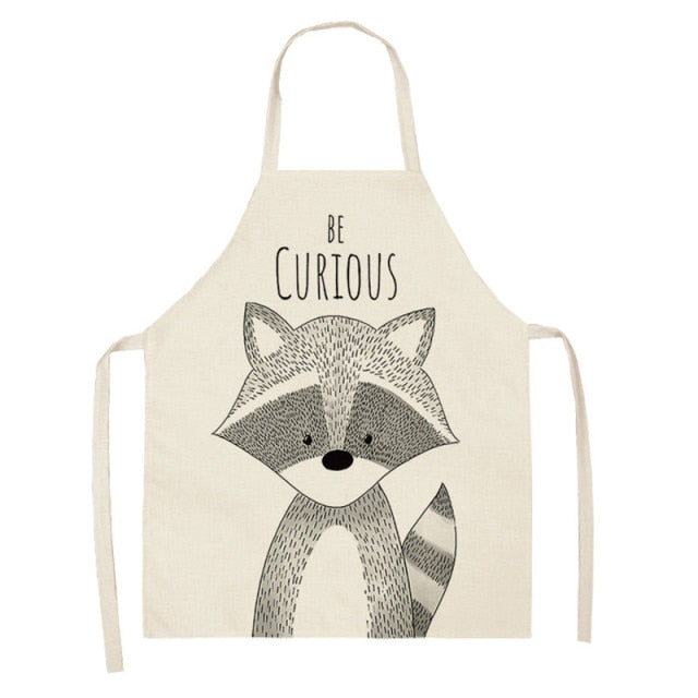Kitchen Cooking Apron Animal Print Aprons For Lion Elk Bear Fox Women Sleeveless Biking Bibs Pinafores Children Apron Home Bib