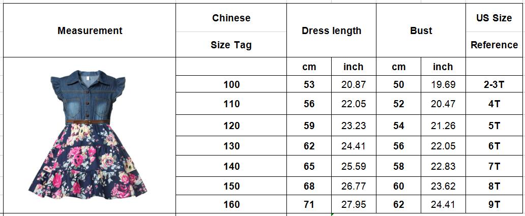 Girls Denim Floral Dress Summer Party Dress with Belt Children Flying Short Sleeve Casual Clothing Baby Girl Kids Fashion Outfit