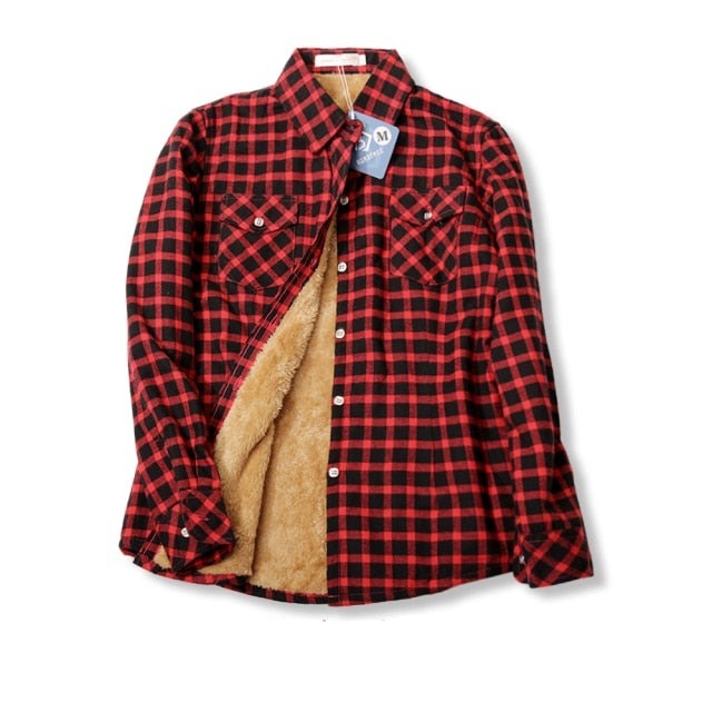 Velvet Thick Warm Plaid Shirt Female Long Sleeve Tops Winter Fleece Casual Check Blouse