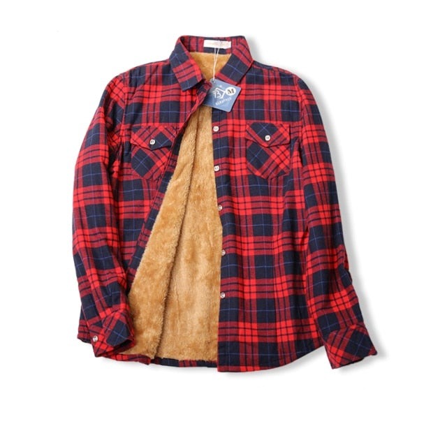 Velvet Thick Warm Plaid Shirt Female Long Sleeve Tops Winter Fleece Casual Check Blouse