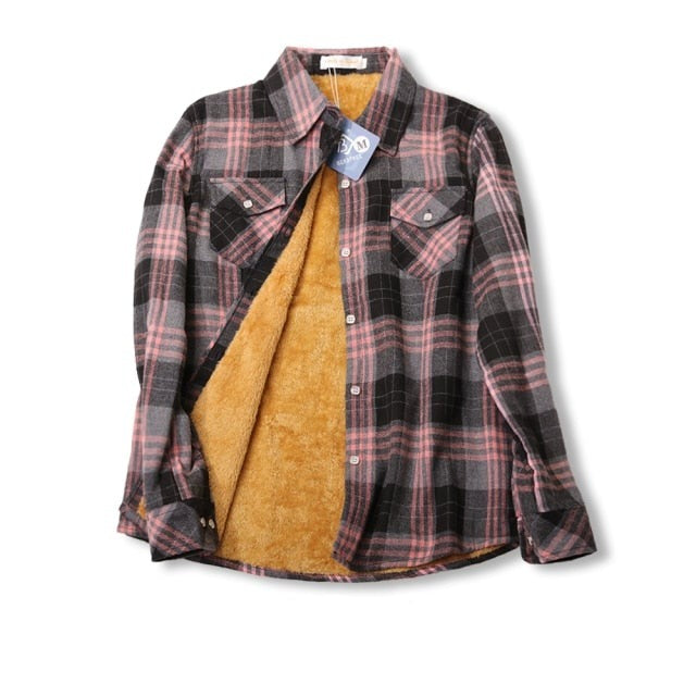Velvet Thick Warm Plaid Shirt Female Long Sleeve Tops Winter Fleece Casual Check Blouse