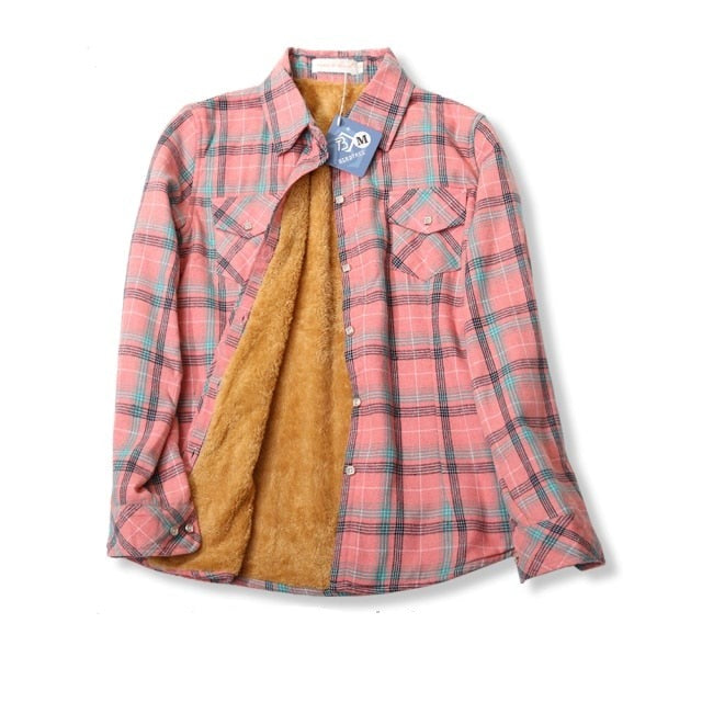 Velvet Thick Warm Plaid Shirt Female Long Sleeve Tops Winter Fleece Casual Check Blouse