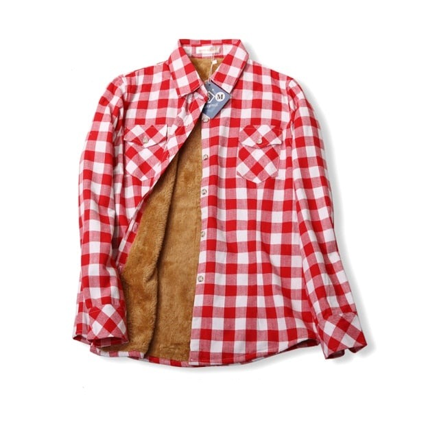 Velvet Thick Warm Plaid Shirt Female Long Sleeve Tops Winter Fleece Casual Check Blouse