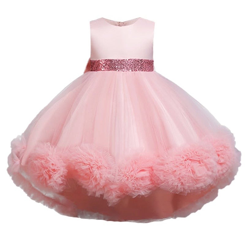 Lace Embroidery Formal Sleeveless Wedding Gown Tutu Princess Dress Flower Girls Children Clothing Kids Party For Girl Clothes