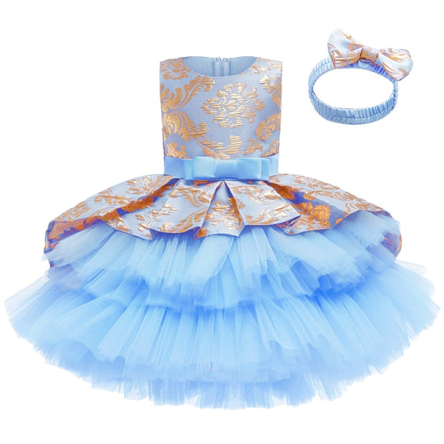 Lace Embroidery Formal Sleeveless Wedding Gown Tutu Princess Dress Flower Girls Children Clothing Kids Party For Girl Clothes