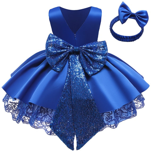 Newborn Dresses For Kids Christmas Birthday Evening Party Girls Kids Clothing Dress+Headband 2pcs Carnival Bow