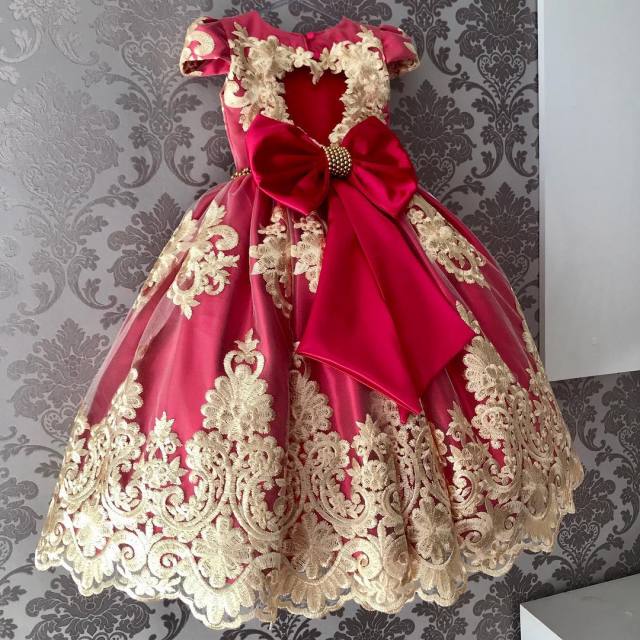 Girls Princess Kids Dresses for Girls Tutu Lace Flower Embroidered Ball Gown Baby Girls Clothes Children Wedding Party Dress