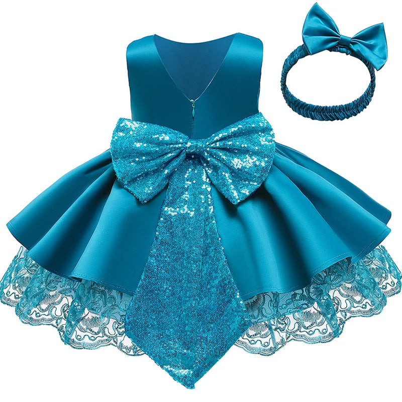 Newborn Dresses For Kids Christmas Birthday Evening Party Girls Kids Clothing Dress+Headband 2pcs Carnival Bow