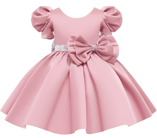 Newborn Dresses For Kids Christmas Birthday Evening Party Girls Kids Clothing Dress+Headband 2pcs Carnival Bow