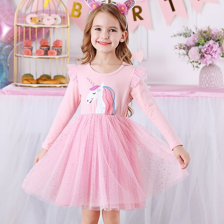 Long Sleeve Girls Dresses Unicorn Kids Dress For Girls 2019 Christmas Children Clothing Cotton Toddler Princess Dress 3-8Y