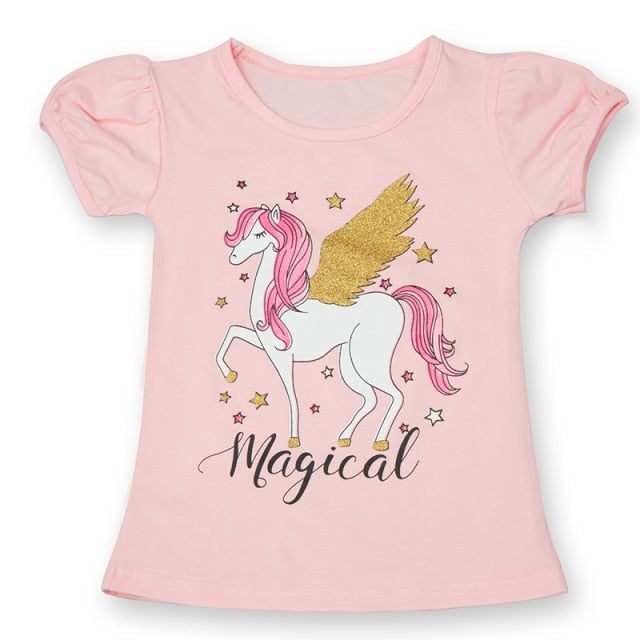 Unisex Unicorn T-shirt Children Boys Short Sleeves White Tees Baby Kids Cotton Tops For Girls Clothes 3 8Y