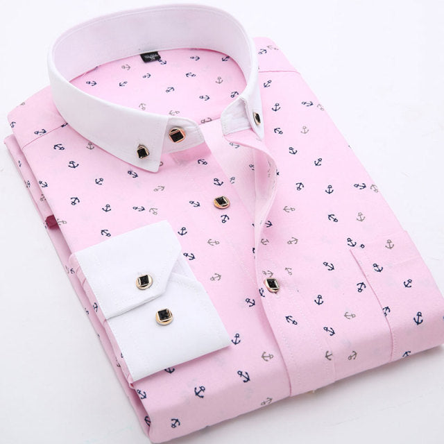 Mens Printed Floral Long Sleeve Casual Shirt Soft Thin Spring Summer Standard Fit Social Business Dress Shirt