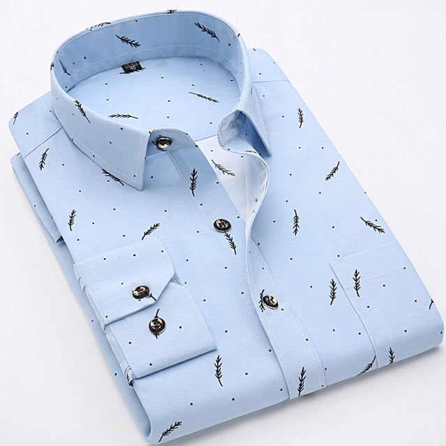 Mens Printed Floral Long Sleeve Casual Shirt Soft Thin Spring Summer Standard Fit Social Business Dress Shirt