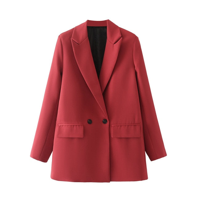 Women Chic Office Lady Double Breasted Blazer Vintage Coat Fashion Notched Collar Long Sleeve Ladies Outerwear Stylish Tops