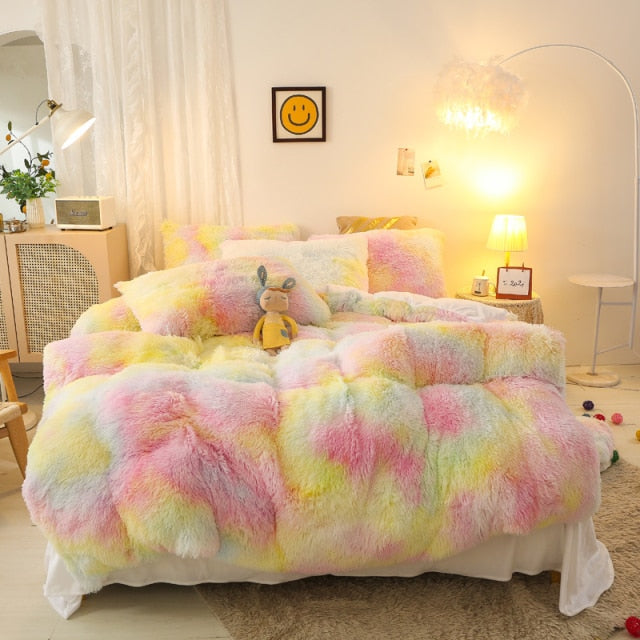Super Shaggy Coral Fleece Warm Cozy Princess Bedding Set Mink Velvet Quilt/Duvet Cover Set Bed Comforter Blanket Pillowcases