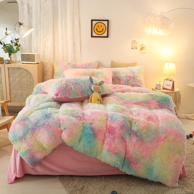 Super Shaggy Coral Fleece Warm Cozy Princess Bedding Set Mink Velvet Quilt/Duvet Cover Set Bed Comforter Blanket Pillowcases
