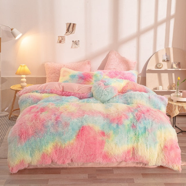 Super Shaggy Coral Fleece Warm Cozy Princess Bedding Set Mink Velvet Quilt/Duvet Cover Set Bed Comforter Blanket Pillowcases